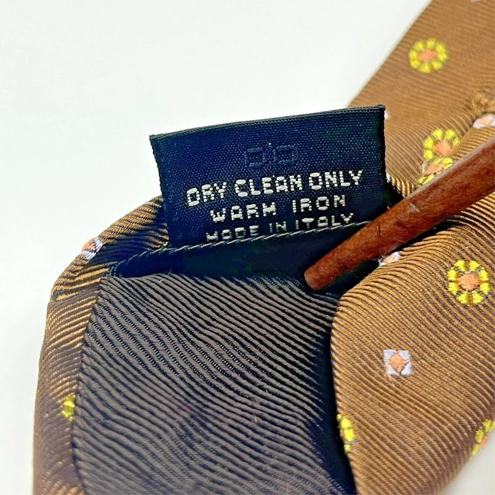 Ermenegildo Zegna Repp Silk Men's Necktie Brown Geometric Circles Diamonds Italy